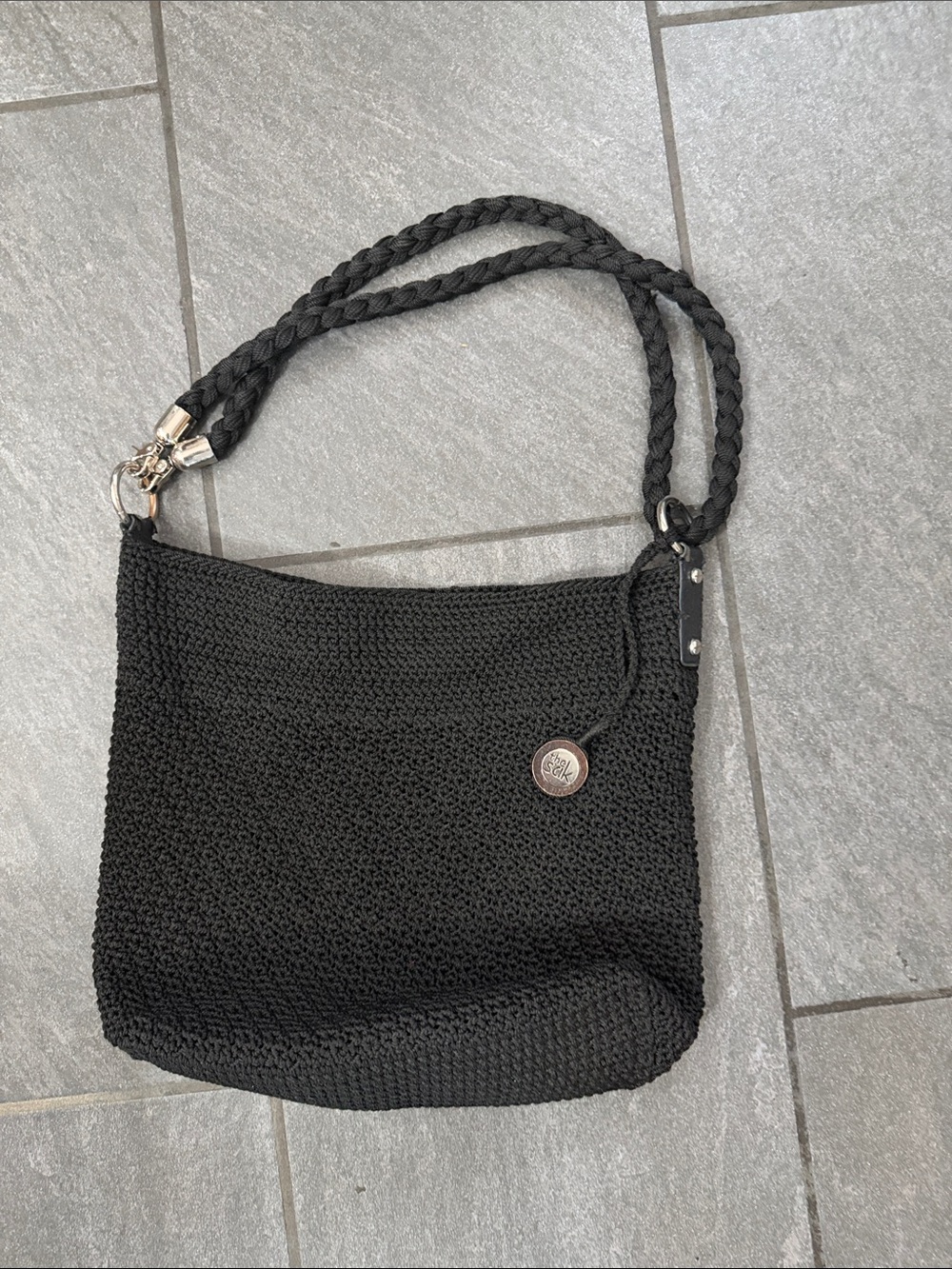 The Sak Black Woven Shoulder Bag with Braided Straps